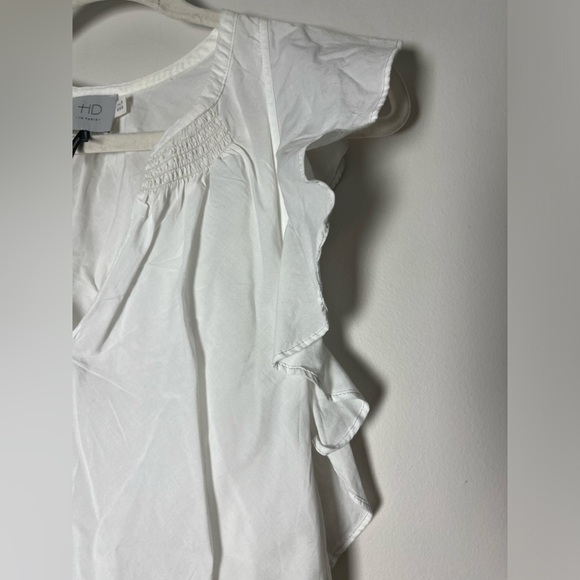 Anthropologie HD in Paris Pristine White Ruffle Sleeve Top, size 8 - Picture 7 of 11
